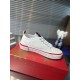Lateral view showing embossed logo detailing on white rubber midsole with red accents