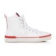Christian Louboutin White Canvas High Top Side View Side profile of Christian Louboutin white canvas high top trainer