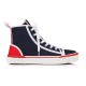 Christian Louboutin Pedro Junior High-Top Canvas Trainers in navy with red panel, lateral side view