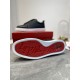 Underside view of Christian Louboutin Rantulow trainer featuring signature red sole design in black