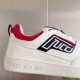 Close-up side view showing graphic panel on Gucci White Leather Low-Top Trainers With Red Trim