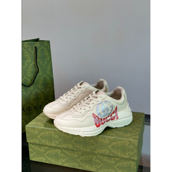 Gucci Ivory Leather Double G Chunky Trainers lateral side display