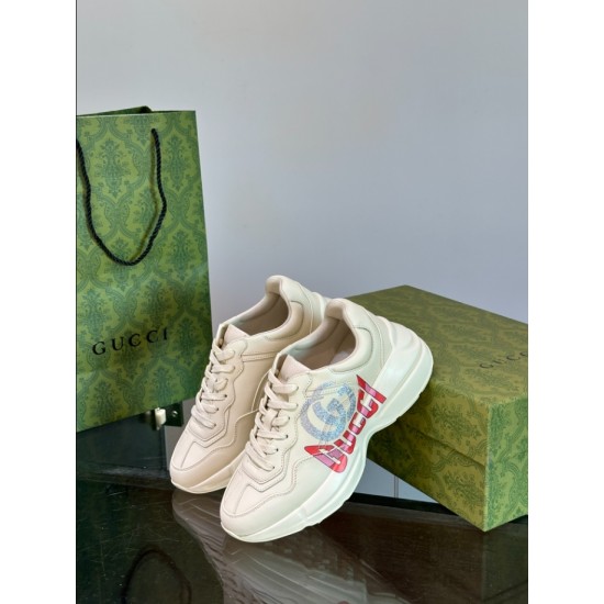 Gucci Ivory Leather Double G Chunky Trainers pair three-quarter view
