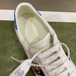 Gucci Ace Leather Low Top Trainers White Blue Gucci Ace Leather Low Top Trainers White Blue