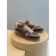 L Trainer Marron Brown Leather Low Top Sneakers paired angle view