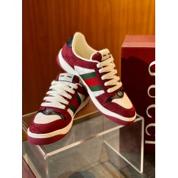 Gucci Monogram Canvas Web Stripe Low Top Trainers Red White