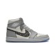 Dior High Top Trainers Grey And White Leather lateral profile view
