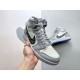 Three-quarter front view of Dior High Top Trainers Grey And White Leather