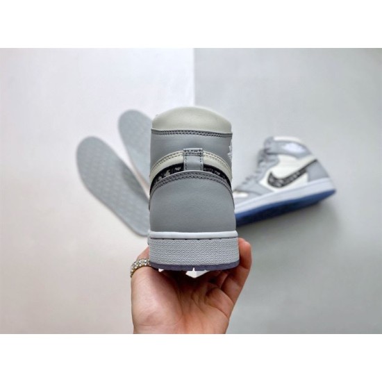 Rear heel view of Dior High Top Trainers Grey And White Leather