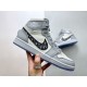 Side profile of Dior High Top Trainers Grey And White Leather held at angle