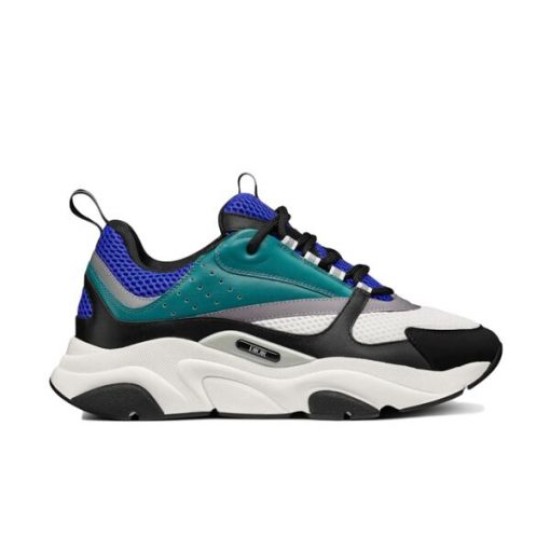 Dior B22 Blue Deep Green Sneaker Full Profile View Full lateral side view of Dior B22 blue and deep green chunky sneaker