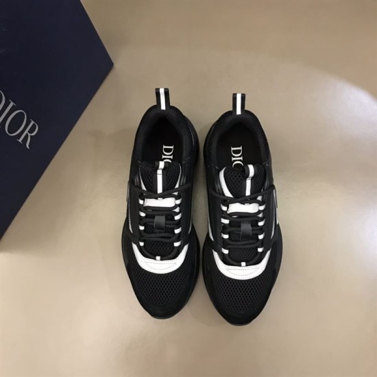 Dior B22 Technical Mesh And Leather Black Trainers Front Pair View Dior B22 Technical Mesh And Leather Black Trainers pair facing forward