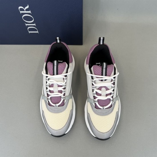 Top-down view of pair of Dior B22 grey and purple trainers