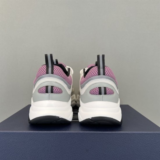 Rear heel view of Dior B22 grey and purple trainers