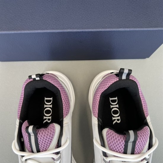 Close-up of Dior B22 purple mesh collars and branded insoles in grey and purple