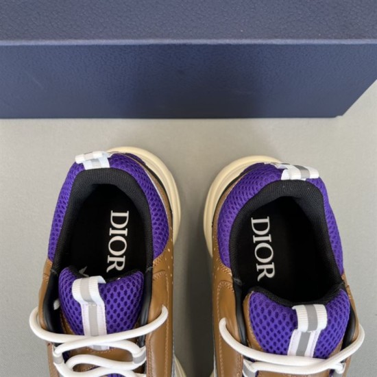 Dior B22 Inner Lining and Insole Detail in brown and purple Close-up top view of Dior B22 purple mesh collars and branded insoles in brown and purple