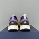 Dior B22 Heel Design View in brown and purple Rear heel view of Dior B22 trainers with purple mesh trim and pull loops in brown and purple