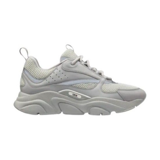 Dior B22 Grey Mesh Leather Chunky Low Top Trainer isolated lateral side view