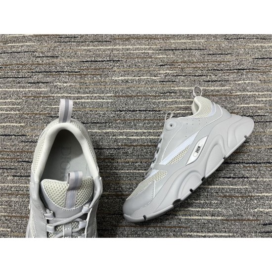 Dior B22 Grey Mesh Leather Chunky Low Top Trainer front tongue and collar detail