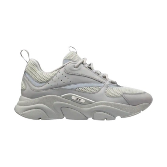 Dior B22 Grey Mesh Leather Chunky Low Top Trainer side profile view