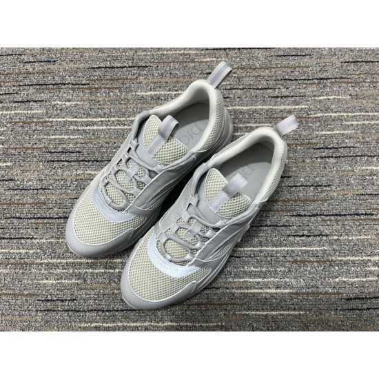 Dior B22 Grey Mesh Leather Chunky Low Top Trainers angled top pair view