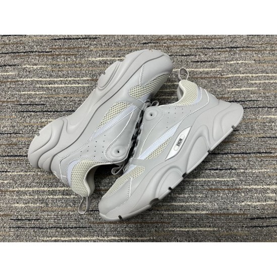 Dior B22 Grey Mesh Leather Chunky Low Top Trainers alternate side angle pair