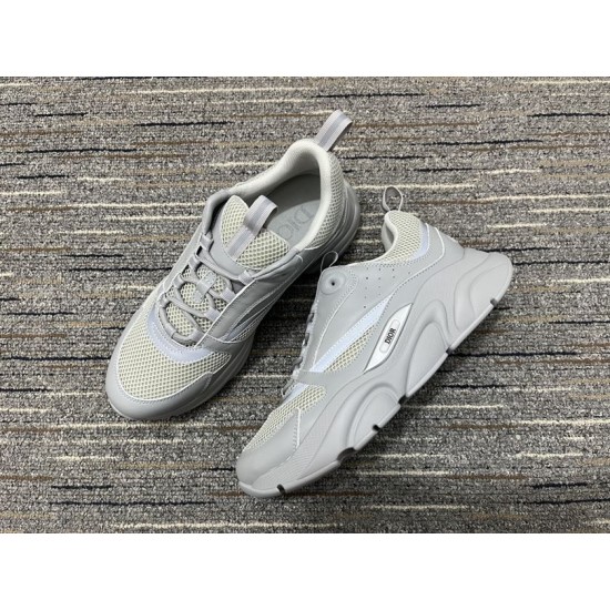 Dior B22 Grey Mesh Leather Chunky Low Top Trainers side profile and top view combination