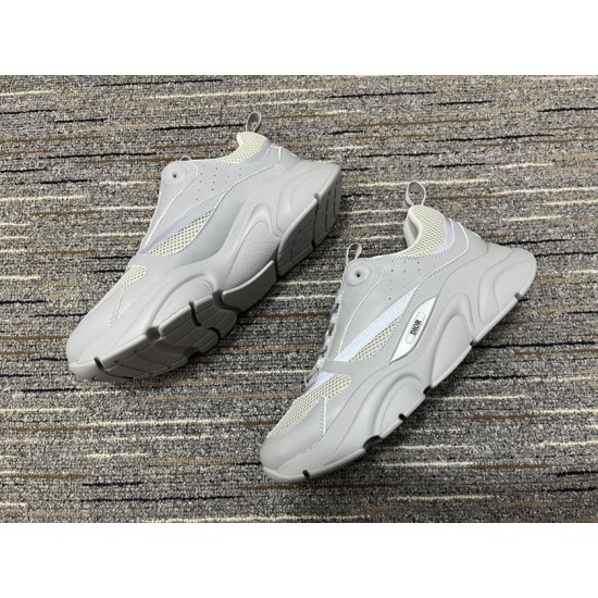 Dior B22 Grey Mesh Leather Chunky Low Top Trainers inner and outer side profiles