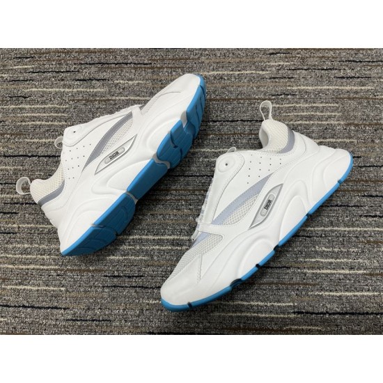 Dior B22 Off-White Trainers Outer Profile in off-white and blue Dior B22 off-white trainers displaying side logo insert in off-white and blue