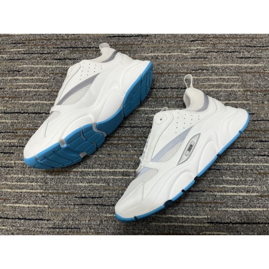 Dior B22 Off-White Trainers Angle View in off-white and blue Dior B22 off-white trainers featuring blue sole edge