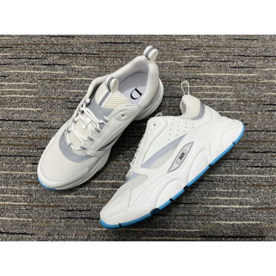 Dior B22 Off-White Trainers Pair View in off-white and blue Dior B22 off-white trainer pair top view layout in off-white and blue