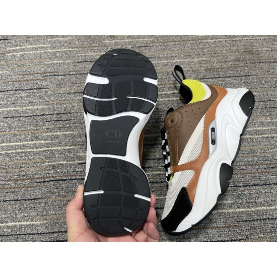 Dior B22 Brown Trainers Sole View in brown and lime Underside view of the black rubber sole with CD branding on Dior B22 brown trainers in brown and lime