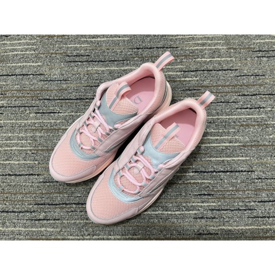 Dior B22 Pink Mesh Trainers Top View in pink and white Top down overhead view of Dior B22 Pink Mesh Trainers pair on grey rug in pink and white