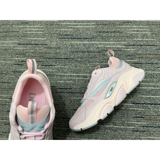 Dior B22 Pink Trainer Collar Detail in pink and white Close-up of Dior B22 Pink Trainer showing padded collar and side panels in pink and white