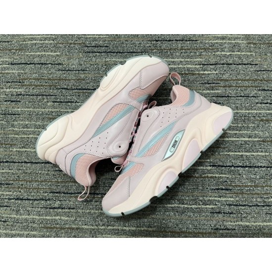Dior B22 Pink Low Top Trainers Pair View in pink and white Side profile view of both Dior B22 Pink Trainers resting together in pink and white