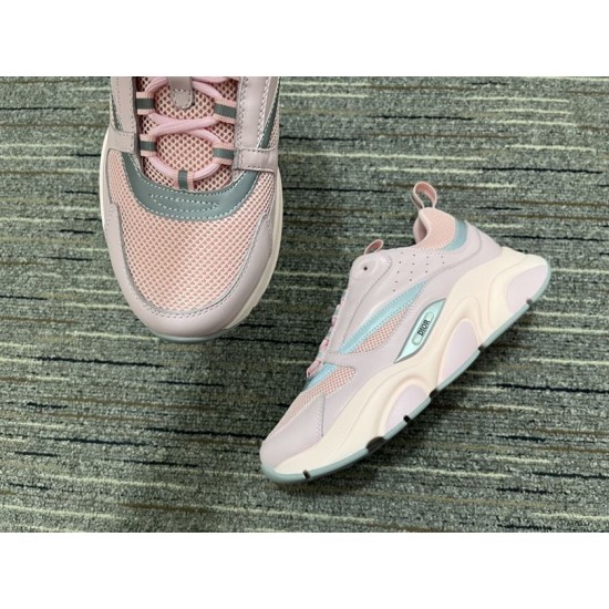 Dior B22 Pink Trainer Toe Box Detail in pink and white Dior B22 Pink Trainer showing toe box mesh and side profile overlay in pink and white