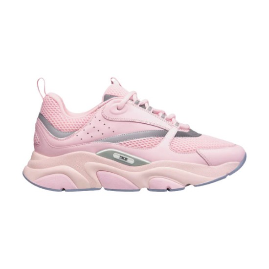 Dior B22 Pink Mesh Leather Low Top Trainer Side View in pink and white Dior B22 Pink Mesh Leather Chunky Low Top Trainer profile view on white background