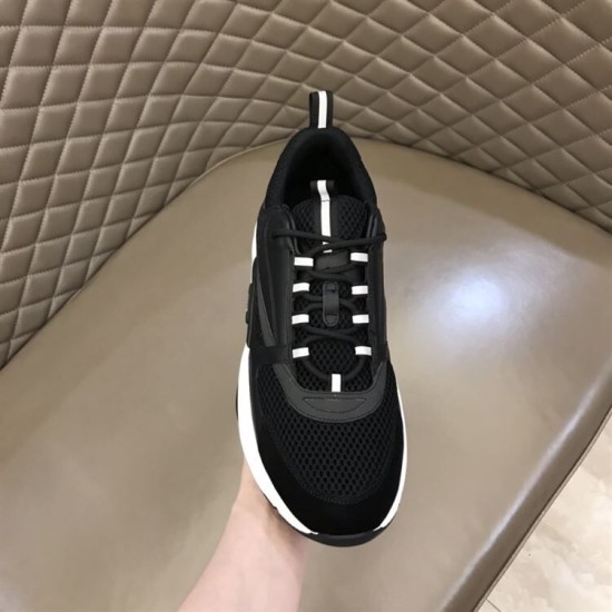 Dior B22 Black Trainer Front View in black and white Front view of the Dior B22 black trainer focusing on the toe cap and lacing system in black and white