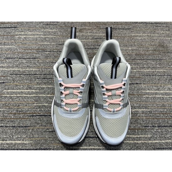 Dior B22 Grey Trainers Front View in grey and white Front view of grey Dior B22 trainers with pink laces in grey and white