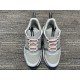 Dior B22 Grey Trainers Front View in grey and white Front view of grey Dior B22 trainers with pink laces in grey and white