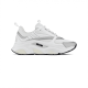 Dior B22 Trainer Studio Side View in white and silver Studio profile shot of Dior B22 trainer in white mesh and silver leather trim