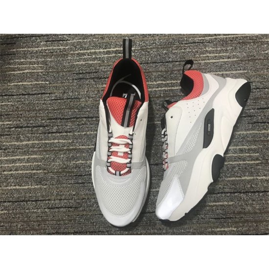 Top and lateral angle of Dior B22 White Grey Red Mesh Leather Chunky Trainers