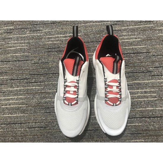 Top-down view of Dior B22 White Grey Red Mesh Leather Chunky Trainers pair