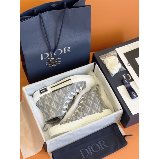 Dior B23 Grey Trainers Packaging Set Dior B23 high-top grey trainers inside unboxing set with dust bag and laces