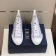 Dior B23 High-Top Trainers Monogram Canvas White Blue Top View Top-down front view of Dior B23 High-Top Trainers Monogram Canvas White Blue pair on shoe box