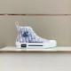 Dior B23 High-Top Trainers Monogram Canvas White Blue Side View Dior B23 High-Top Trainers Monogram Canvas White Blue side profile on display shelf