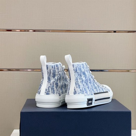 Dior B23 High Top Blue Oblique Trainers Heel View Rear view of Dior B23 High Top Blue Monogram Trainers showing heel tabs