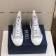 Dior B23 High Top Trainers Printed Pattern White Black Front View Dior B23 High Top Trainers Printed Pattern White Black pair top front angle