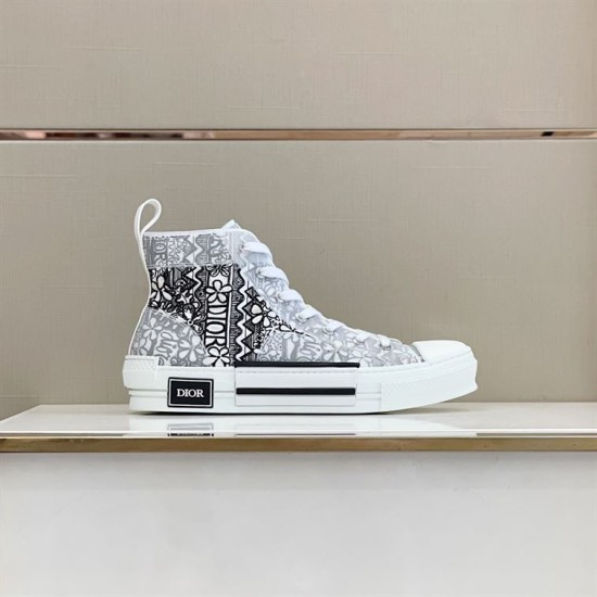 Dior B23 High Top Trainers Printed Pattern White Black Lateral Dior B23 High Top Trainers Printed Pattern White Black lateral side display