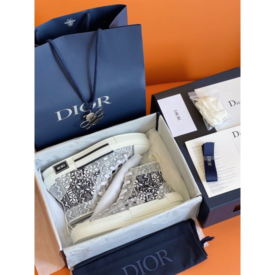 Dior B23 High Top Trainers Printed Pattern White Black Full Set Dior B23 High Top Trainers Printed Pattern White Black full boxed collection with accessories
